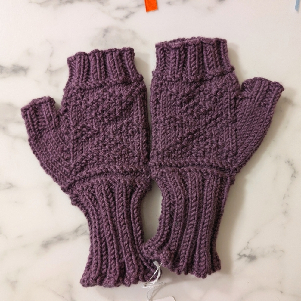 Handmade Purple Knit Fingerless Gloves